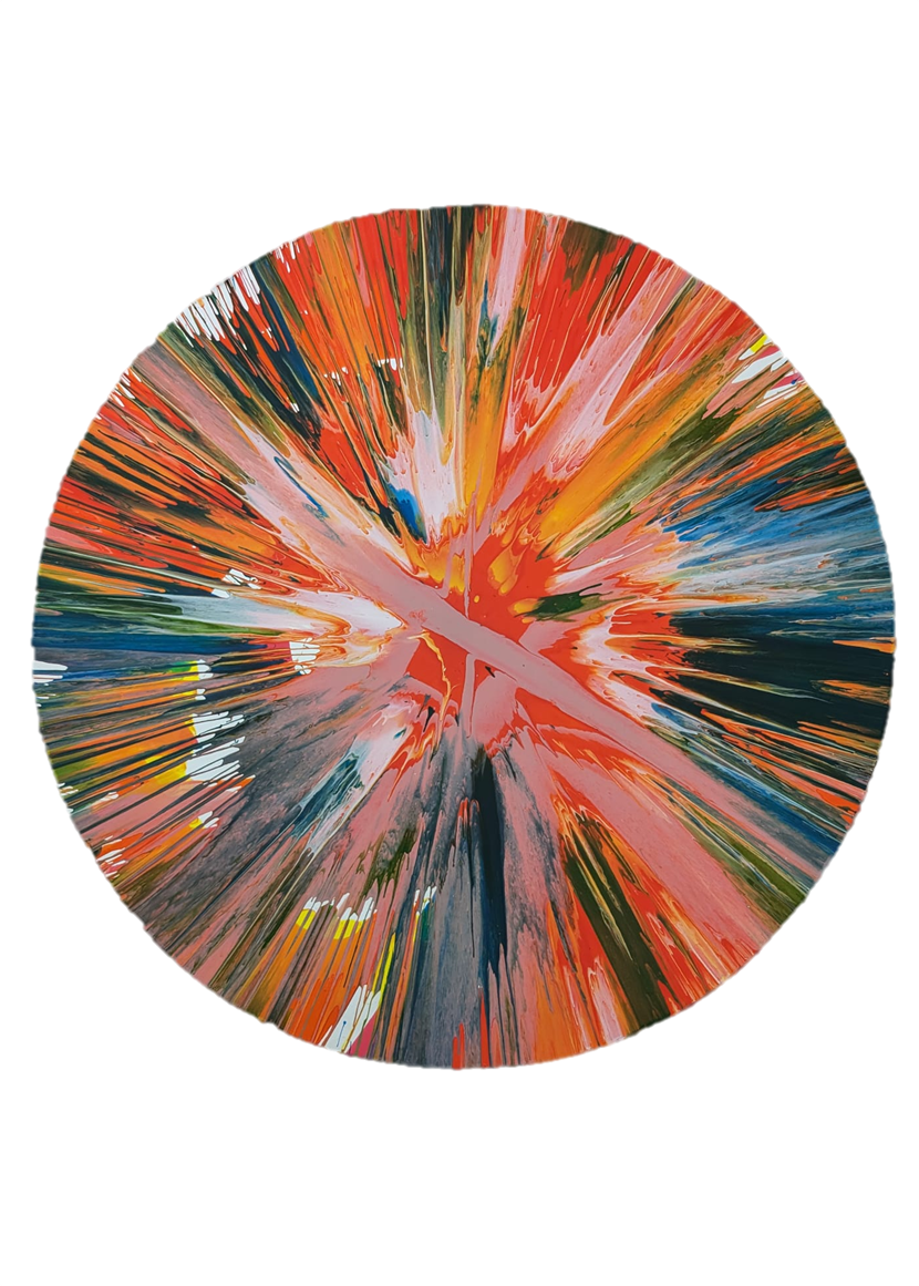 Damien Hirst. עבודה נדירה, אקריליק על נייר 
ב2009 האמן עשה ניסוי אמנותי פורץ דרך בו הוא הדריך 