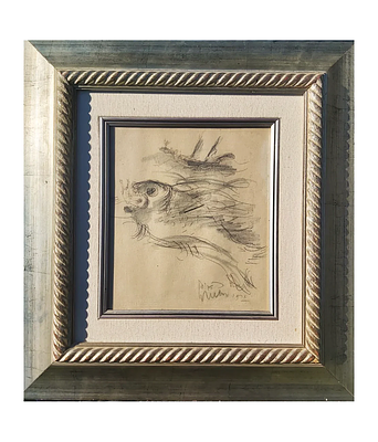 Reuven Rubin
. Drawing on paper, 
depicting Jonah and the whale, probably from a series on 
