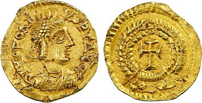 Suevic Kingdom. Gold; Tremissis; presumably Braga; DN HOEORI-VS PT AVG / cross potent inside 