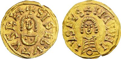 Visigoth - Sisebut (612-621). Gold; Tremissis; Eminio (Coimbra); +SISEBVTVSREX /+IMINI/O/IVSTVS; 