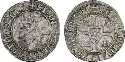 Portugal - Fernando I (1367-1383). Meia Barbuda; -L; AG.23.02.m/l; 2.07 g; VF