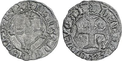 Portugal - Jo&atilde;o I (1385-1433). Quarto de Real Cruzado; /P; +IhnS: DEI:GRA:REX / 