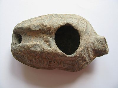 A late Roman (Byzantine) clay lamp, Holy Land, 6th - 7th century AD. Intact