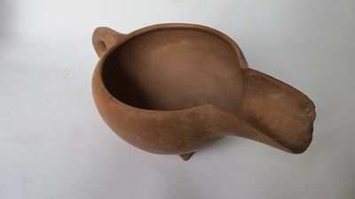 Bronze Age Vessel, 2nd millennium BC, Levant. H. 7.5 cm, L. 18 cm.