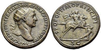 Dupondius, Trajan, AD 98-117, Orichalcum (28 mm, 14,36 g), Rome, 104/105 - 107. IMP CAES NERVAE 