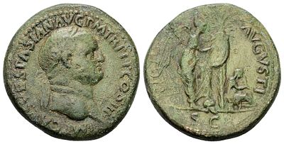 Sestertius &AElig;, Vespasian, AD 69-79, (34 mm, 26,67 g) Rome, Judea Capta issue, IMP CA[ES] 