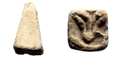 Lead stamp with floral ornament. Lead (22.06, 25x15mm) stamp with floral ornament.