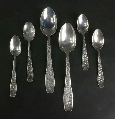 Whimsical 1880 Berry Pattern Sterling Silver Spoons. Whimsical 1880 Berry Pattern Sterling