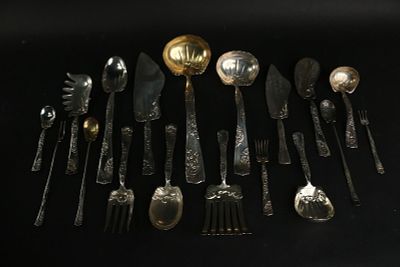 Scarce Sterling Silver Roses and Scrolls Pattern Flatware. Scarce Sterling Silver Roses and