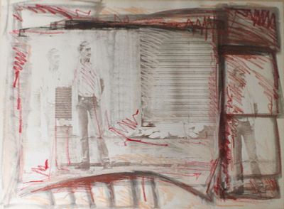 Abstract of Man, Mixed Media on Paper. Abstract of Man Mixed Media on Paper Signed in pencil