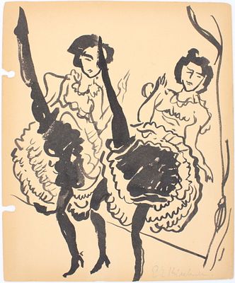 Ernst Ludwig Kirchner, 1880-1938, Two Can Can Dancers, Ink on Notebook Paper. Ernst Ludwig