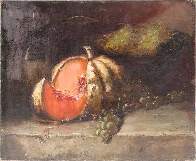 Emil Carlsen, 1853-1932, Still Life of Squash and Grapes, Oil on Canvas. Emil Carlsen 1853-1932