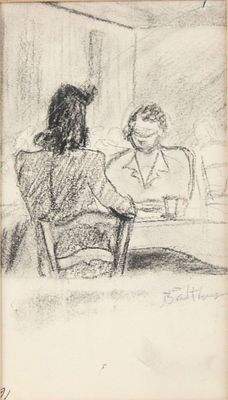 Balthasar Klossowsky Balthus, 1908-2001, Two Women in Cafe, Charcoal on Paper. Balthasar