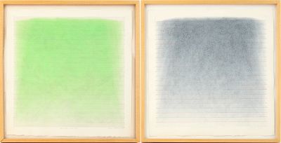Power Boothe, 1945, Blue Grey, Red Line Drift and Grey Wash, Green Drift, Acrylic Wah on Paper.