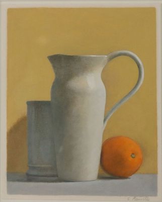 Elsie Manville, 1922, Nancy's Pitcher with an Orange, Oil on Paper. Elsie Manville 1922