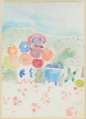Edith Schloss, 1919-2011, Zinnias, Watercolor. Edith Schloss 1919-2011 Zinnias Watercolor