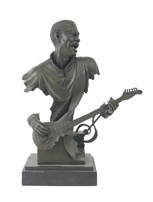 After Ed Dwight, 1933, Guitar Player, Patinated Metal Sculpture. After Ed Dwight 1933 Guitar