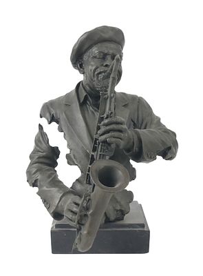 After Ed Dwight, 1933, Saxophone Player, Patinated Metal Sculpture. After Ed Dwight 1933