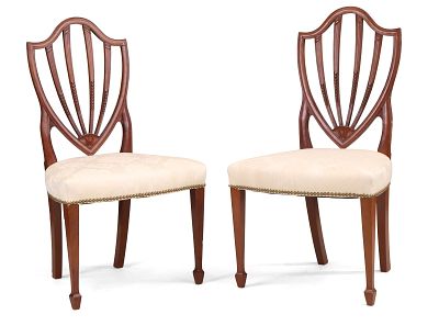 Pair of Federal Carved Mahogany Shield Back Side Chairs. Pair of Federal Carved Mahogany Shield 