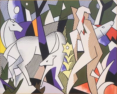 After Roy Lichtenstein, 1923-1997, Forest Scene, Print on Canvas. After Roy 