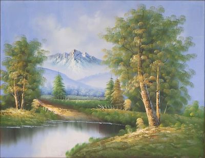 Mountain Landscape with River, Oil on Canvas. Mountain Landscape with River Oil on Canvas 