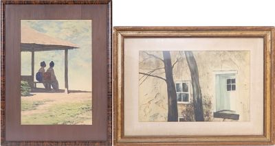 Yamamoto, Two Women on a Bench, Watercolor. Yamamoto Two Women on a Bench Watercolor Signed 