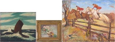 N Frieder, Foxhunters Jumping a Fence, Oil on Artist Board. N Frieder Foxhunters Jumping a 