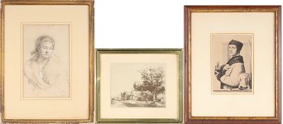 Kenneth Frazier, 1867-1949, Woman with Hair Bow, Charcoal on Paper. Kenneth Frazier 1867-1949 