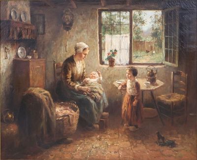 Cornelis Wouter Bouter, 1888-1966, Family Scene, Oil on Canvas. Cornelis Wouter 