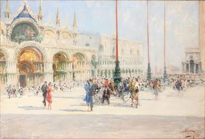 Luigi Pagan, 1907-1980, Piazza San Marco, Oil on Canvas. Luigi Pagan 1907-1980 Piazza San 