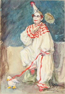Walt Kuhn, American 1877-1949, Portrait of a Clown, Gouache. Walt Kuhn American, 1877-1949 