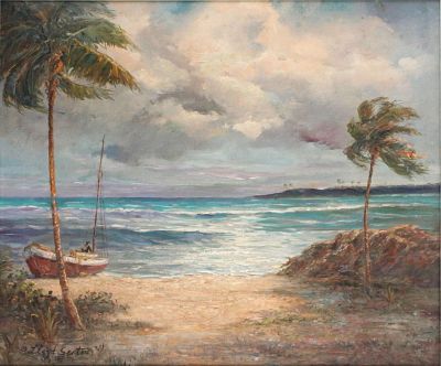 In the Manner of Lloyd Sexton Jr., 1912-1990, Tropical Landscape, Oil on Canvas. In the Manner 