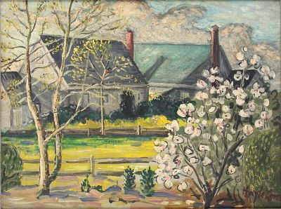 Grey House in Landscape, Oil on Masonite. Grey House in Landscape Oil on Masonite Signed l.r. 