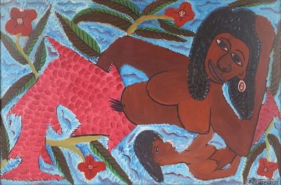 Sisson Blanchard, Haitian 1929-1981, Two Haitian Mermaids, Oil on Board. Sisson Blanchard 