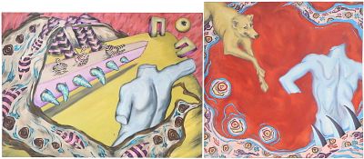 Two Surrealist, Oils on Panels. Two Surrealist Oils on Panels Both signed "RoDia". Losses to 