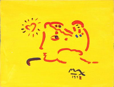 Peter Max, German/American 1937, Face on Yellow Ground, Oil on Artist Board. Peter 