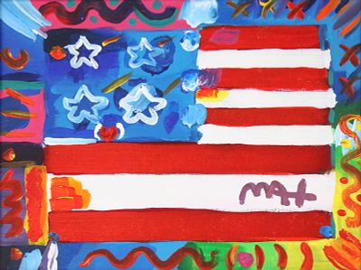 Peter Max, German/American 1937, American Flag, Oil on Artist Board. Peter Max German/American 