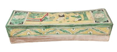 Chinese Cizhou-Style Green and Yellow Glazed Ceramic Pillow. Chinese Cizhou-Style Green and 