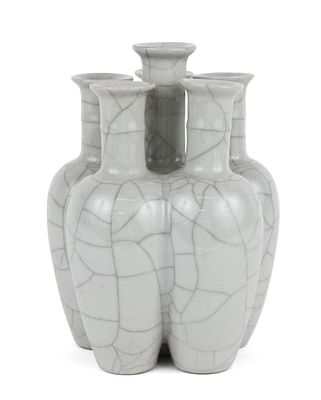 Chinese Ge-Type Crackle Glaze Multi-Tube Vase. Chinese Ge-Type Crackle Glaze Multi-Tube 