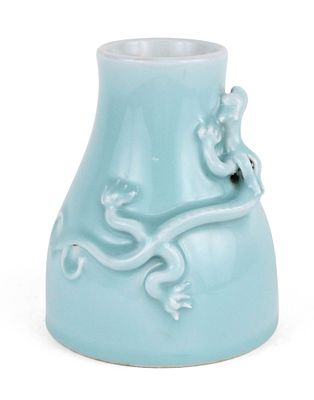 Chinese Sky-Blue Porcelain Vase. Chinese Sky-Blue Porcelain Vase With relief dragon on shoulder 