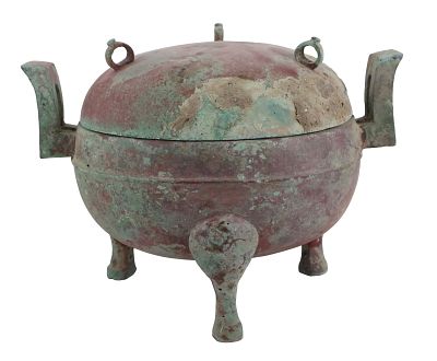 Chinese Bronze Tripod Vessel. Chinese Bronze Tripod Vessel With lid, Archaic Bronze Ding Style 
