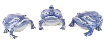 Three Chinese Export Porcelain Frog-Form Tureens. Three Chinese Export Porcelain Frog-Form 