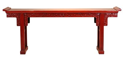 Chinese Red Lacquer Altar Table. Chinese Red Lacquer Altar Table 20th C Losses, surface 