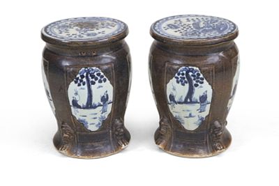 Pair of Chinese Blue and White Diminutive Garden Seats. Pair of Chinese Blue and White 