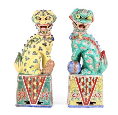 Pair of Chinese Porcelain Foo Dogs. Pair of Chinese Porcelain Foo Dogs 20th C. 18 x 6 1/2 x 5 