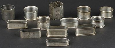Thirteen Sterling and Silver Plated Napkin Rings. Thirteen Sterling and Silver Plated Napkin 