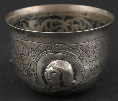 18th C. Silver Tumbler. 18th C. Silver Tumbler Profusely engraved and repousse with portraits 