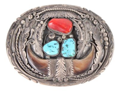 Large Navajo Silver & Turquoise Man's Buckle. Large Navajo Silver &amp; Turquoise Man's 