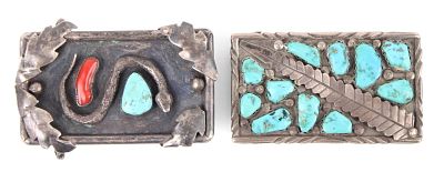 Two Silver & Turquoise Belt Buckles. Two Silver &amp; Turquoise Belt Buckles The first, with 10 