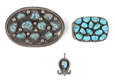 Two Silver & Turquoise Belt Buckles. Two Silver &amp; Turquoise Belt Buckles The smaller one 
